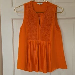 Jade Orange Sleeveless Pleated Blouse